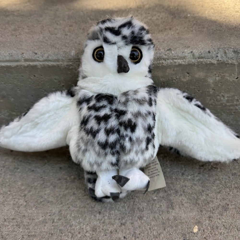 Vintage Folkmanis Snowy Spotted‎ Owl Hand Puppet Bird Plush White Wings